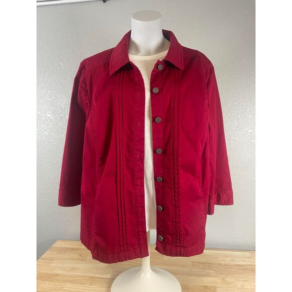 CJ Banks Women's Plus Size 3X Red Shirt Jacket 3/4 Sleeve Button Front - Picture 1 of 8